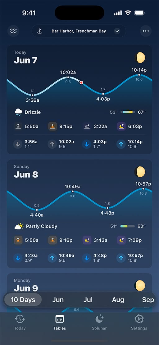 Tide Guide app interface before redesign