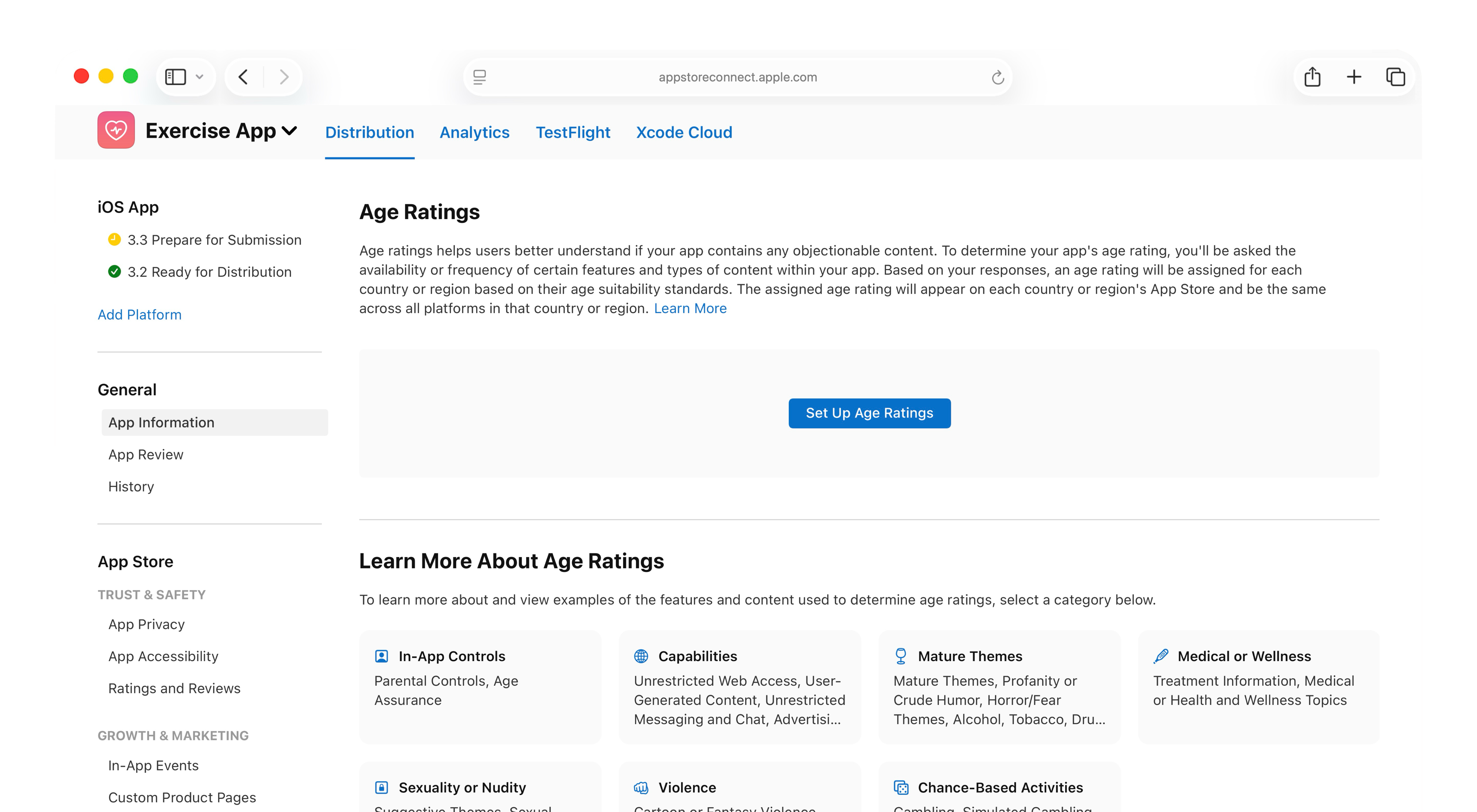 “App 信息”页面的截屏，其中“年龄分级”部分中有一个“设置年龄分级”按钮。