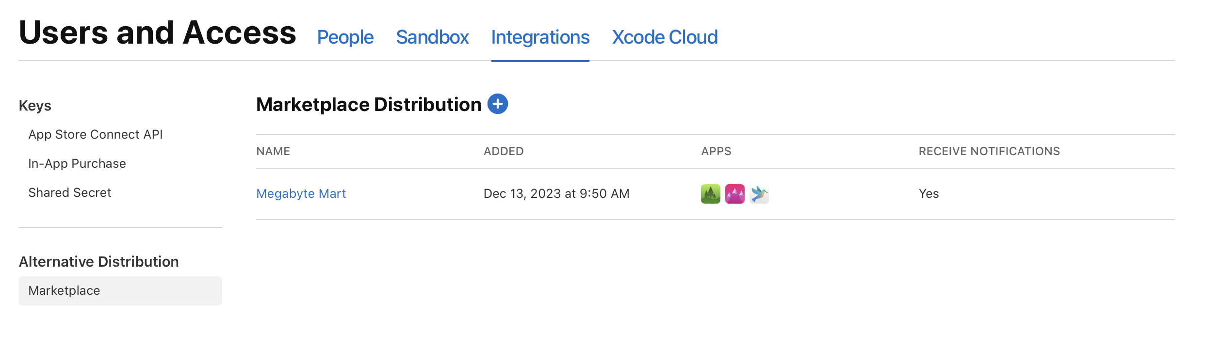显示“市场分发”部分,其中添加了一个市场。