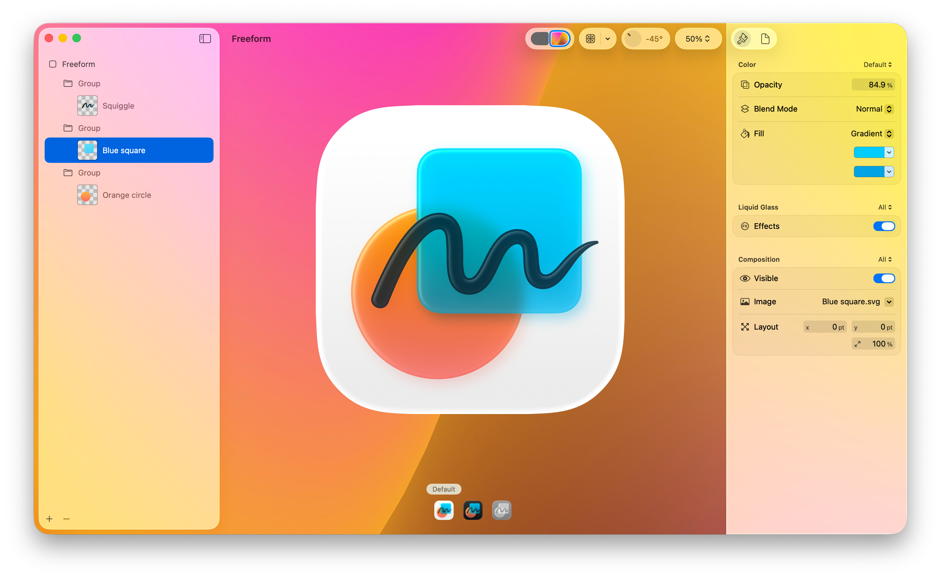 Default theme preview showing the Icon Composer interface