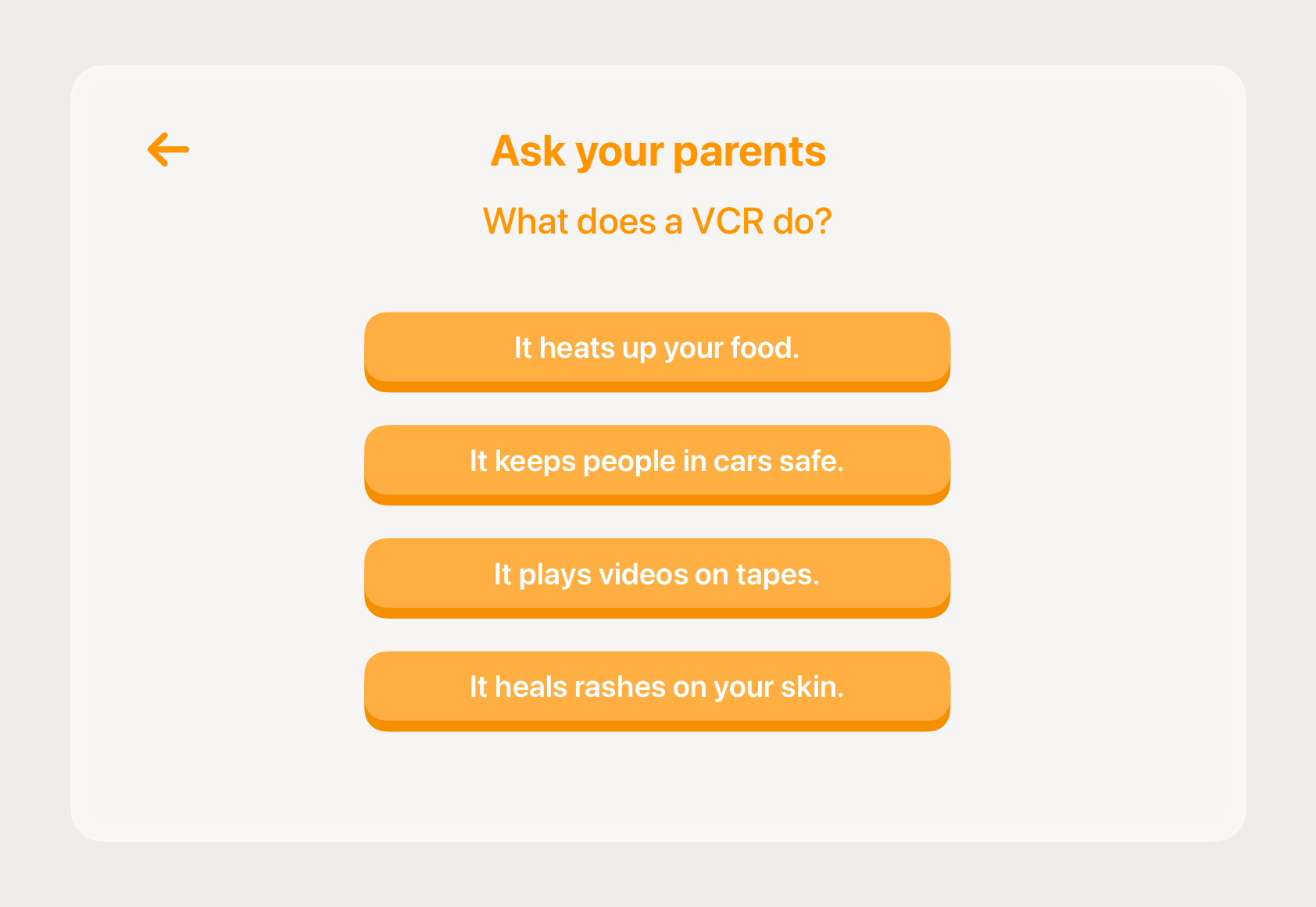 An example of a parental gate task that requires answering a question.